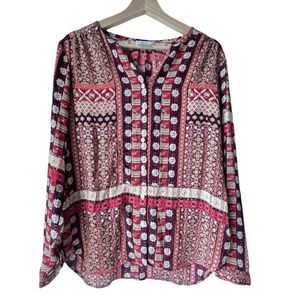 Women’s VANHEUSEN blouse boho print Luna Badyboll style floral long sleeve S.